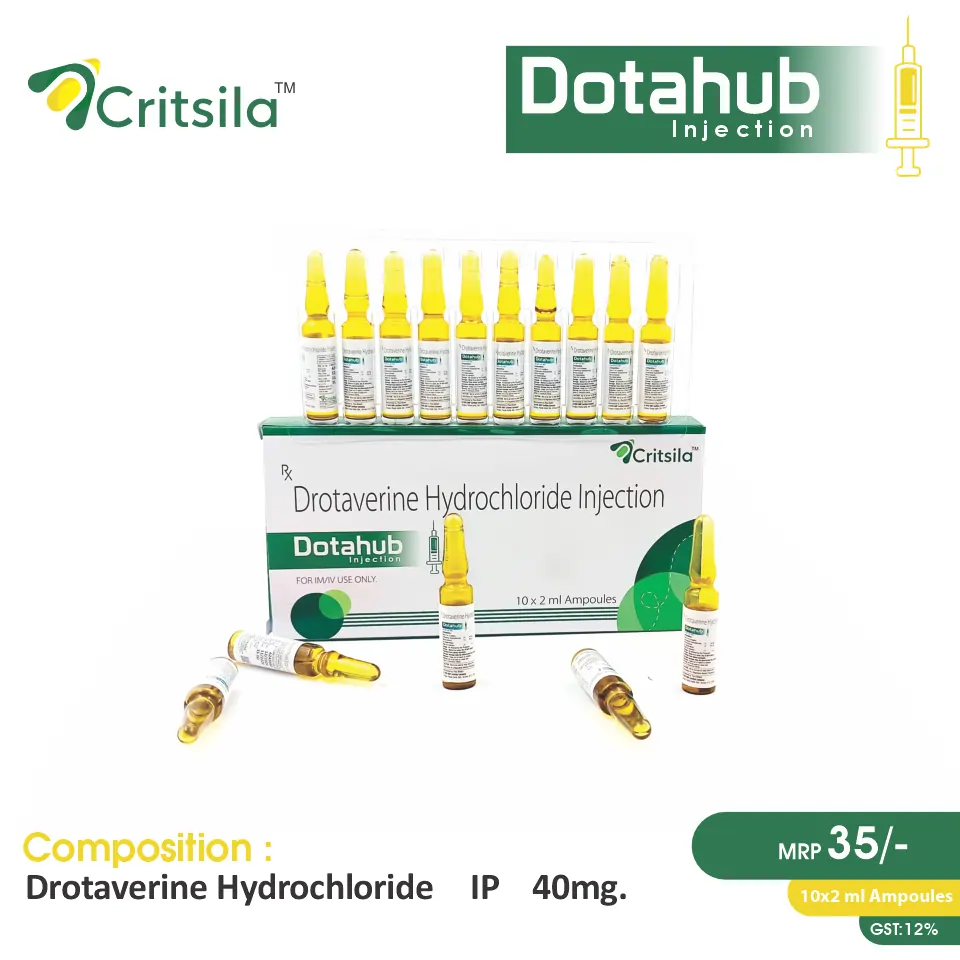 Drotaverine (40mg) Injection at Best Price in PCD Pharma Franchise for Antispasmodic and Smooth Muscle Relaxant.